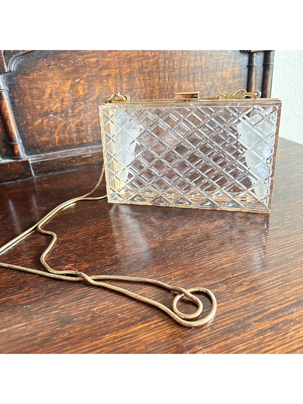Clear Acrylic Quilted Box Clutch - Elegant Stadium Approved Evening Bag - Picture 1 of 7
